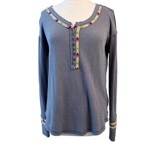 FREE PEOPLE WE THE FREE Rainbow Thermal Embroidered Henley Top M